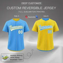 Powder Blue Gold Reversible Stripe Baseball Jersey 2
