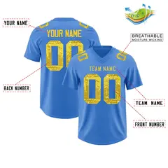 Powder Blue Gold Sequin Lettering Breathable Football Jersey 2