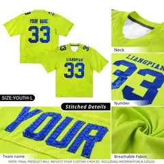 Powder Blue Gold Sequin Lettering Breathable Football Jersey 5