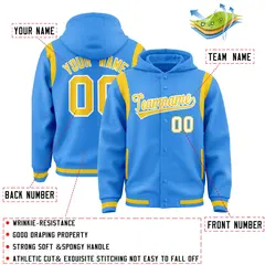 Powder Blue Gold Shoulder Color Block Varsity Letterman Jacket Hoodie 4