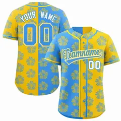 Powder Blue Gold Split Flower Graffiti Baseball Jersey 1