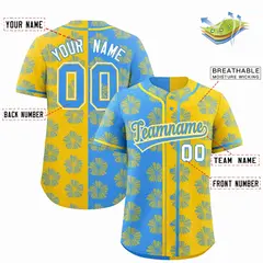 Powder Blue Gold Split Flower Graffiti Baseball Jersey 2
