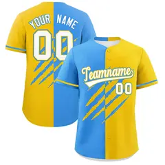 Powder Blue Gold Split Tiger Claw Scratch Baseball Jersey 1
