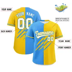 Powder Blue Gold Split Tiger Claw Scratch Baseball Jersey 2