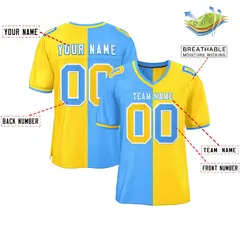 Powder Blue Gold Split Two Tone Authentic Football Jersey 2
