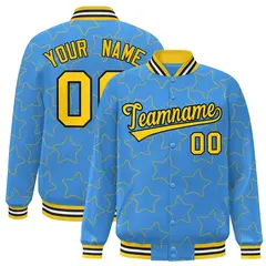 Powder Blue Gold Star Pattern Varsity Letterman Baseball Jacket 1