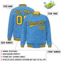 Powder Blue Gold Star Pattern Varsity Letterman Baseball Jacket 2