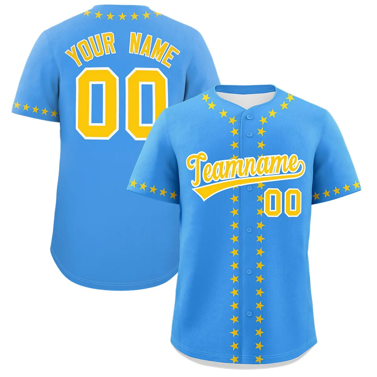 Powder Blue Gold Star Ribbing Authentic Baseball Jersey