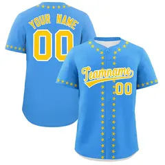 Powder Blue Gold Star Ribbing Authentic Baseball Jersey 1