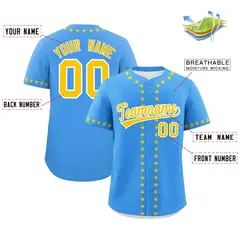 Powder Blue Gold Star Ribbing Authentic Baseball Jersey 2