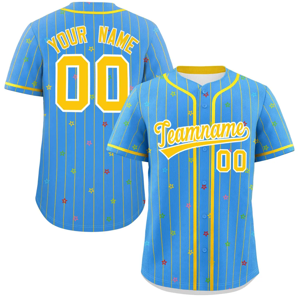 Powder Blue Gold Stripe Star Pattern Baseball Jersey