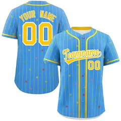 Powder Blue Gold Stripe Star Pattern Baseball Jersey 1