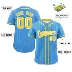 Powder Blue Gold Stripe Star Pattern Baseball Jersey 2
