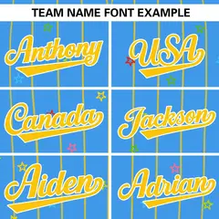 Powder Blue Gold Stripe Star Pattern Baseball Jersey 3