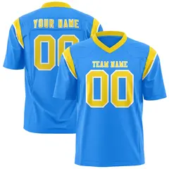 Powder Blue Gold Two-Tone Shoulder Cut Flag Football Jersey 1