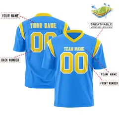 Powder Blue Gold Two-Tone Shoulder Cut Flag Football Jersey 2