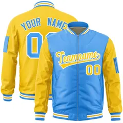 Powder Blue Gold Two-Tone Varsity Letterman Bomber Jacket 1