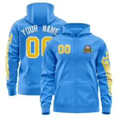 Powder Blue Gold Varsity Full-Zip Letterman Jacket Hoodie 1