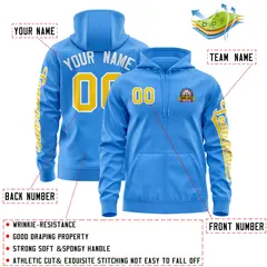 Powder Blue Gold Varsity Full-Zip Letterman Jacket Hoodie 4