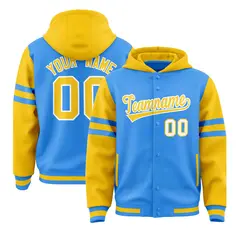 Powder Blue Gold Varsity Letterman Three Stripes Raglan Jacket Hoodie 1