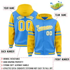 Powder Blue Gold Varsity Letterman Three Stripes Raglan Jacket Hoodie 4