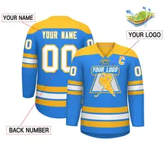 Powder Blue Gold White Classic Lace-Up Neck Hockey Jersey 2