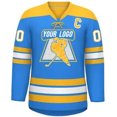 Powder Blue Gold White Classic Lace-Up Neck Hockey Jersey 3