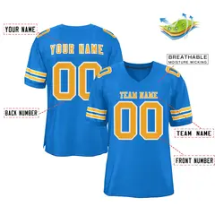 Powder Blue Gold-White Classic Mesh Football Jersey 2