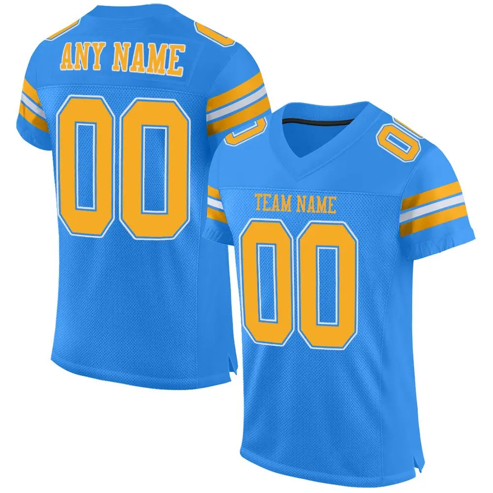 Powder Blue Gold-White Classic Mesh Football Jersey