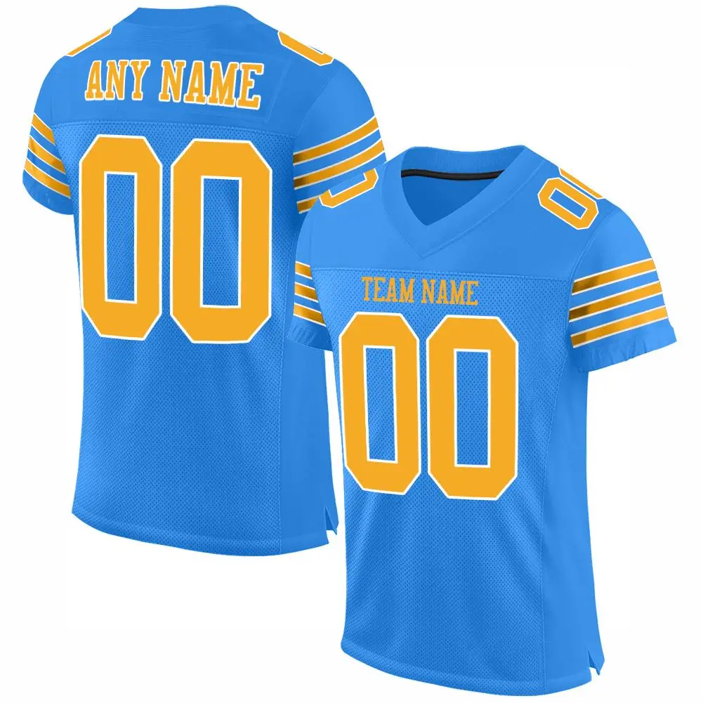 Powder Blue Gold-White Classic Mesh Football Jersey