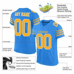 Powder Blue Gold-White Classic Mesh Football Jersey 2