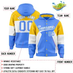 Powder Blue Gold-White Color Block Varsity Full-Snap Letterman Jacket Hoodie 4