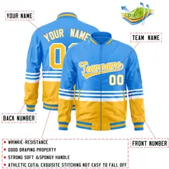 Powder Blue Gold-White Color Block Varsity Letterman Bomber Jacket 2