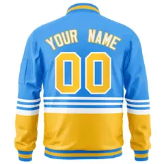 Powder Blue Gold-White Color Block Varsity Letterman Bomber Jacket 4