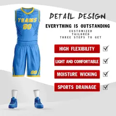 Powder Blue Gold-White Graffiti Claw Pattern Basketball Jersey 2