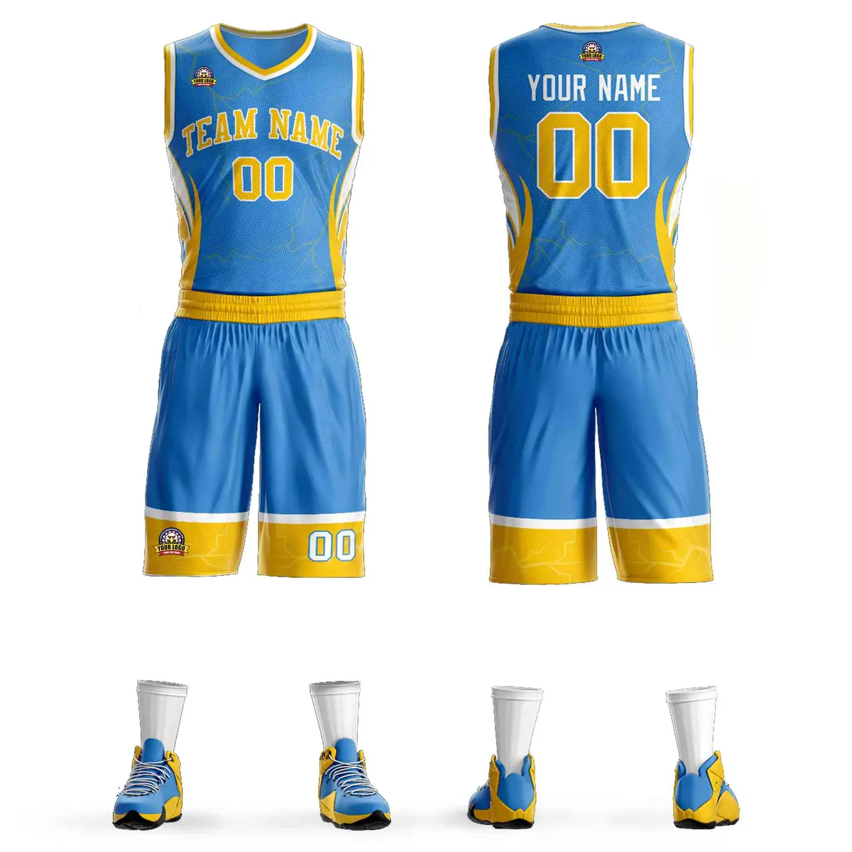 Powder Blue Gold White Graffiti Lightning Basketball Jersey
