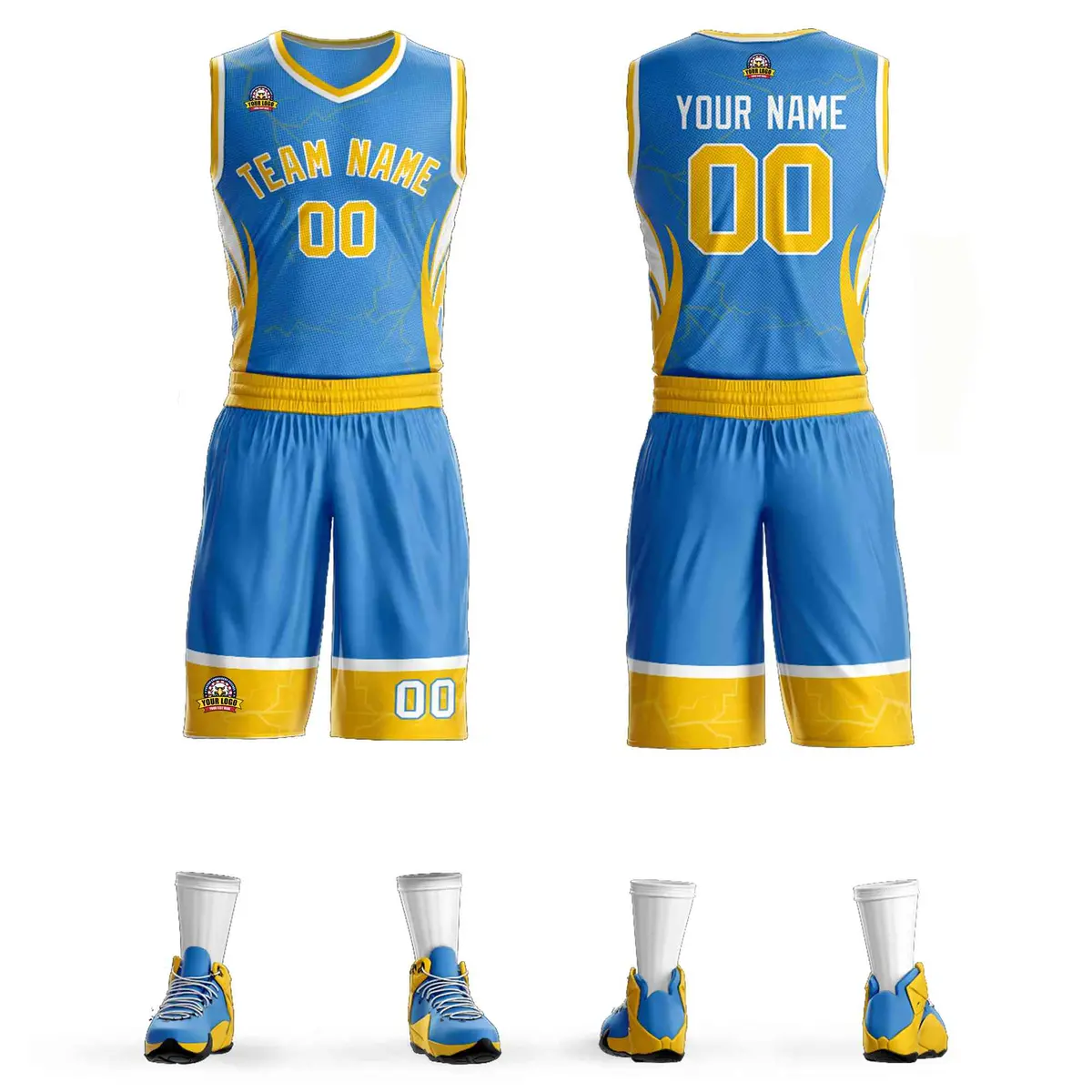 Powder Blue Gold White Graffiti Lightning Basketball Jersey