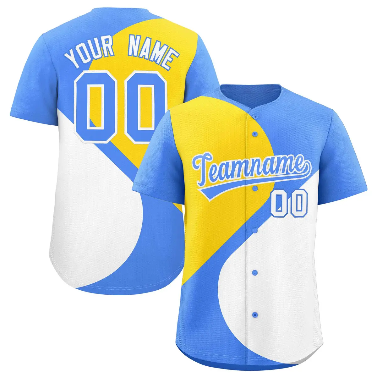 Powder Blue Gold-White Half Heart Color Block Baseball Jersey
