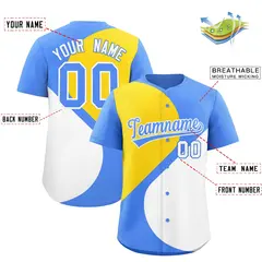 Powder Blue Gold-White Half Heart Color Block Baseball Jersey 2