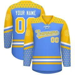 Powder Blue Gold White Star Series Lace-Up Neck Hockey Jersey