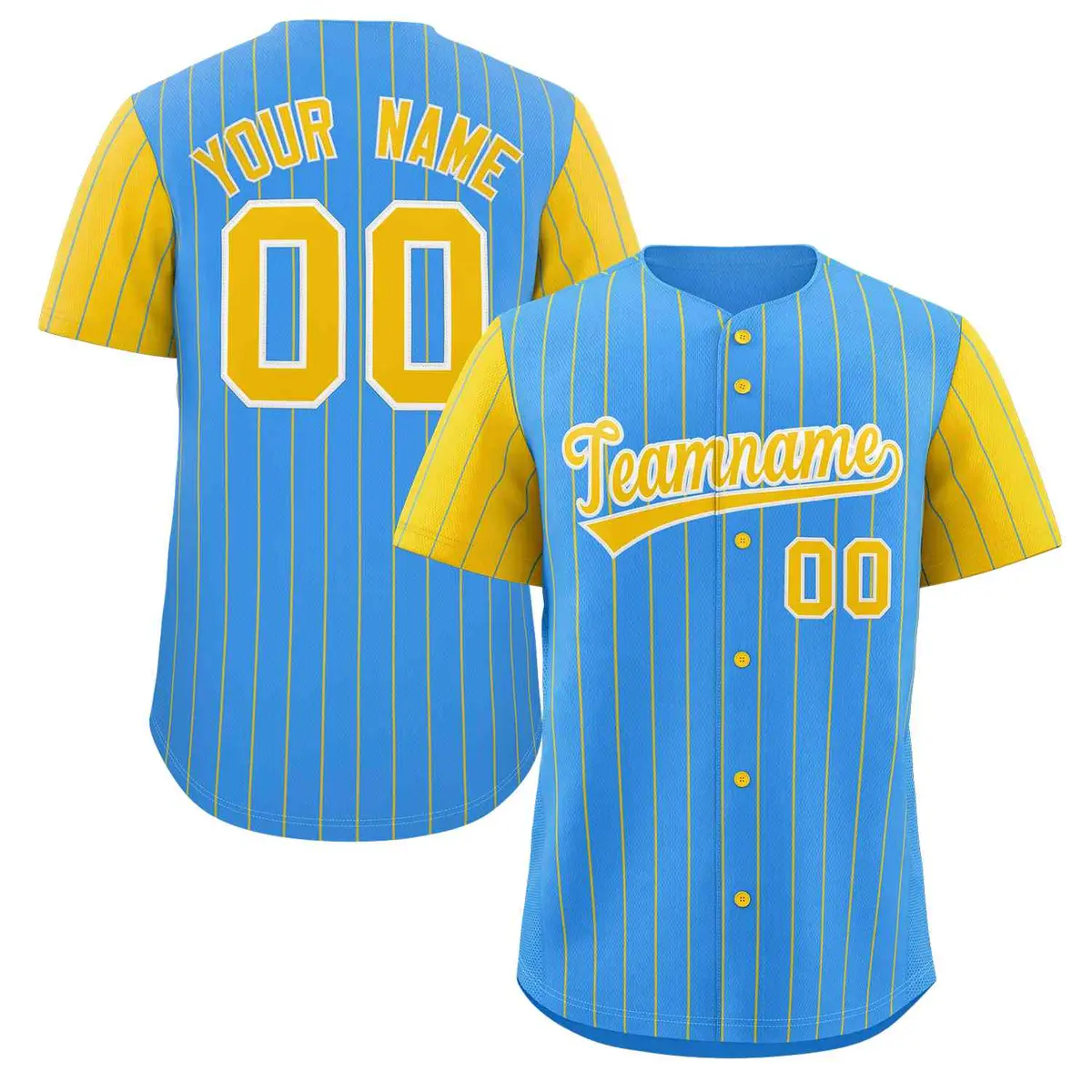 Powder Blue Gold-White Stripe Raglan Baseball Jersey