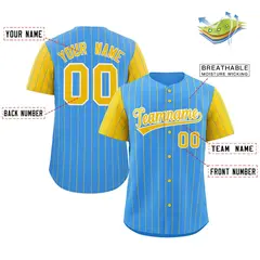 Powder Blue Gold-White Stripe Raglan Baseball Jersey 2