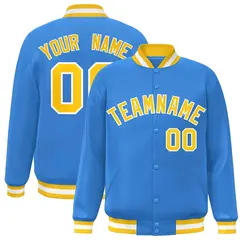 Powder Blue Gold-White Varsity Full-Snap Letterman Jacket 1