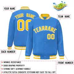 Powder Blue Gold-White Varsity Full-Snap Letterman Jacket 2