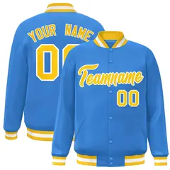 Powder Blue Gold-White Varsity Full-Snap Letterman Jacket 1