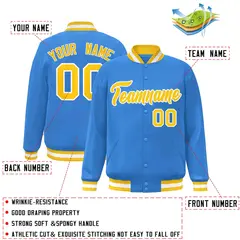 Powder Blue Gold-White Varsity Full-Snap Letterman Jacket 2