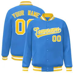 Powder Blue Gold-White Varsity Full-Snap Letterman Jacket 1