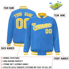 Powder Blue Gold-White Varsity Full-Snap Letterman Jacket 2