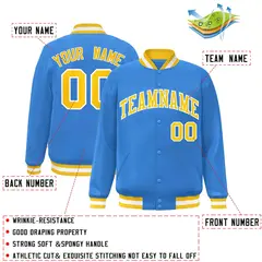 Powder Blue Gold-White Varsity Full-Snap Letterman Jacket 2