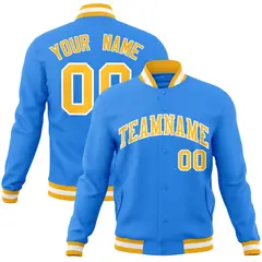 Powder Blue Gold-White Varsity Full-Snap Letterman Jacket 1